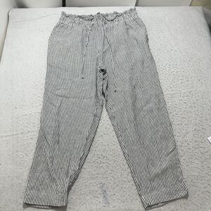 A New Day Women's Large Linen Blend High Rise Lightweight Pants Navy Striped